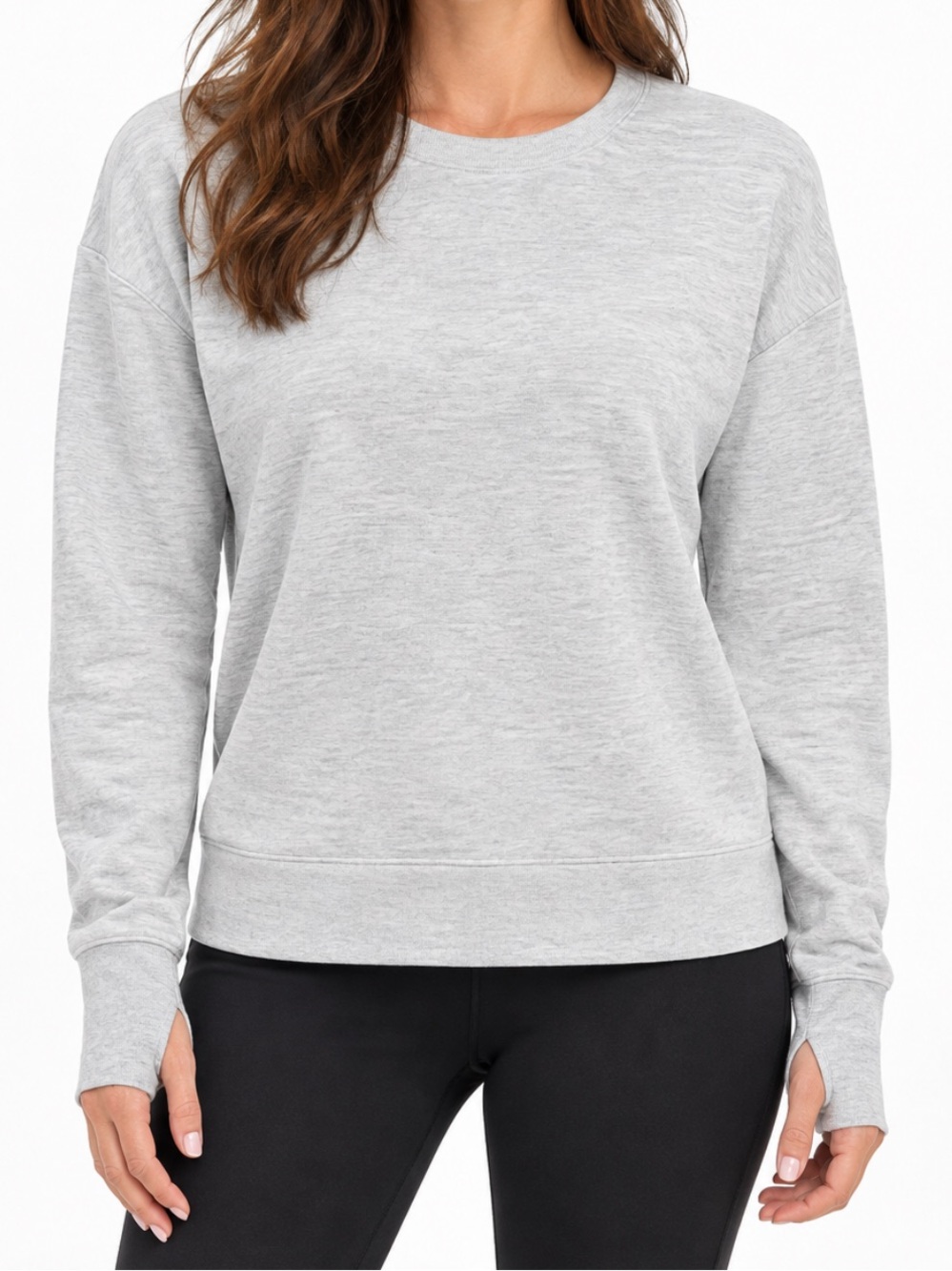 Danskin Luxe Crewneck Lightweight Sweatshirt with Thumbholes Grey Small